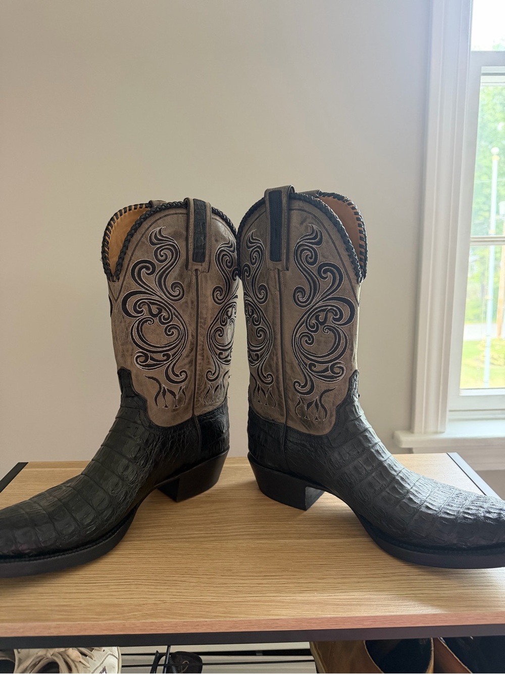 Lucchese Black & Tan Exotic Leather Western Boots - Picture 5 of 6